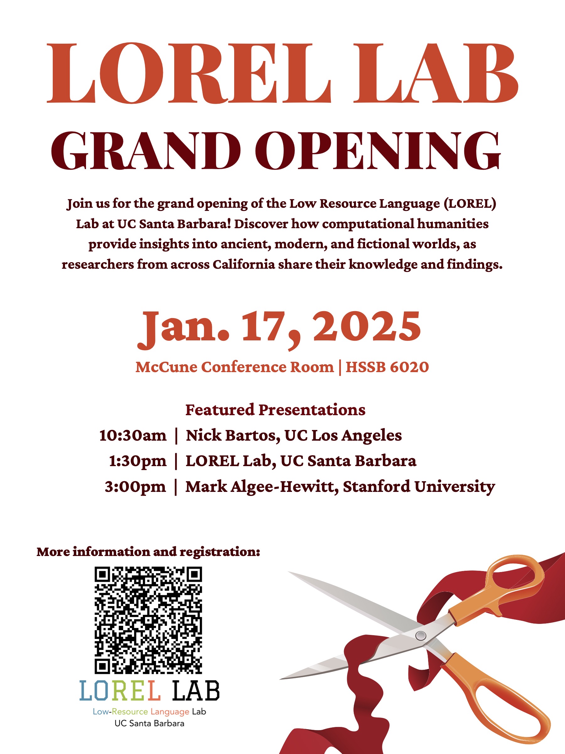 LOREL Lab Grand Opening Celebration @ McCune Conference Room – HSSB 6020