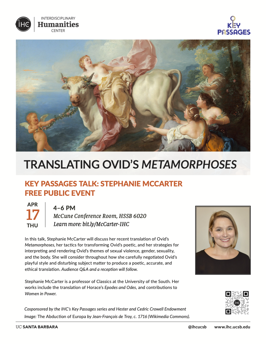 Stephanie McCarter (The University of the South), "Translating Ovid's 'Metamorphoses'" @ HSSB 6020