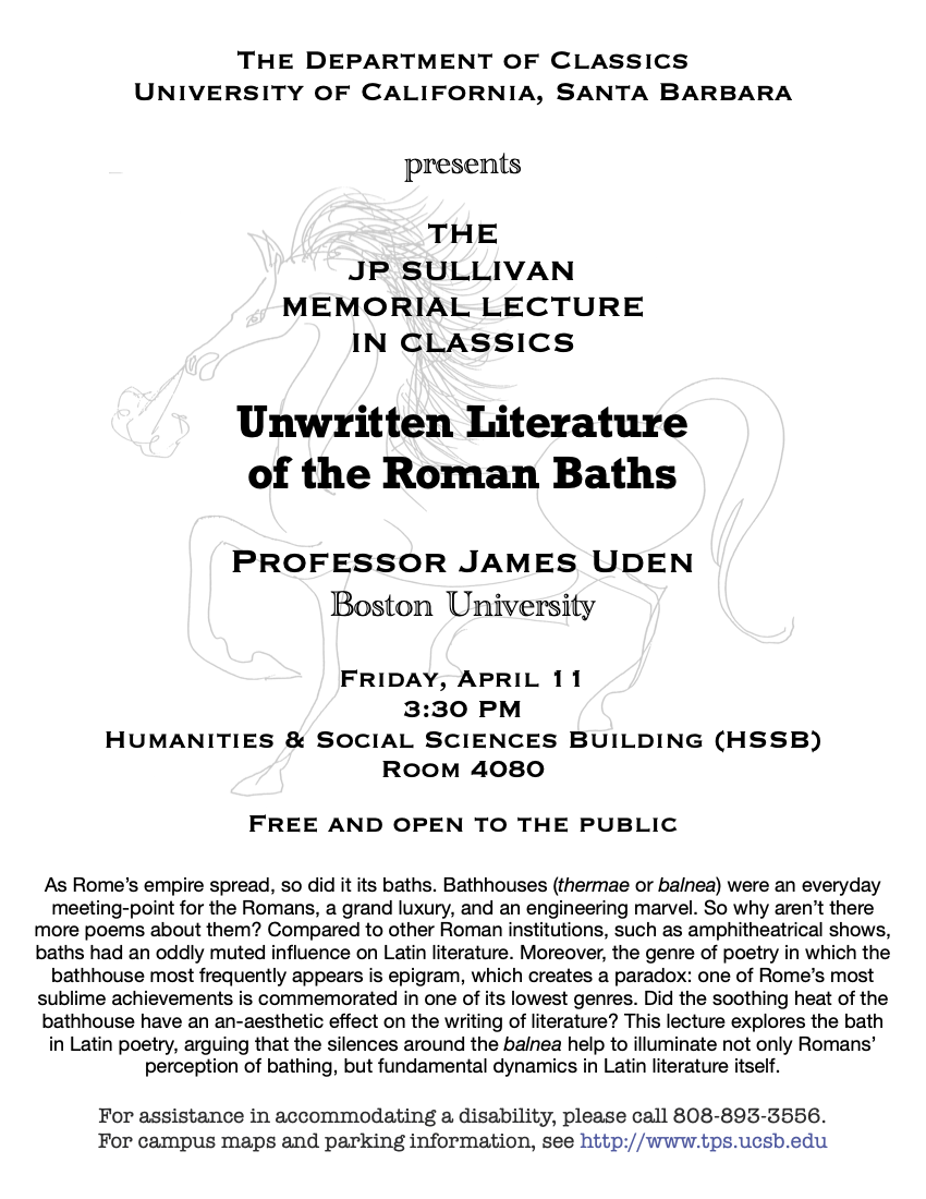 James Uden (Boston University), “Unwritten Literature of the Roman Baths” @ HSSB 4080